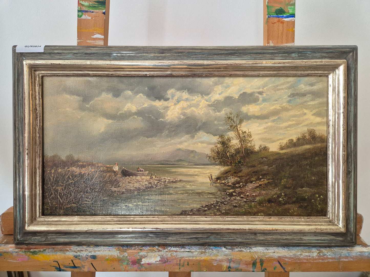 Europäische Schule (XX) Ölgemälde Handsigniert Landschaft mit See