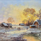 Ernst Gruber (geb. 1935) Ölgemälde Winterliche Dorfszene im Abendrot