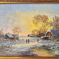 Ernst Gruber (geb. 1935) Ölgemälde Winterliche Dorfszene im Abendrot