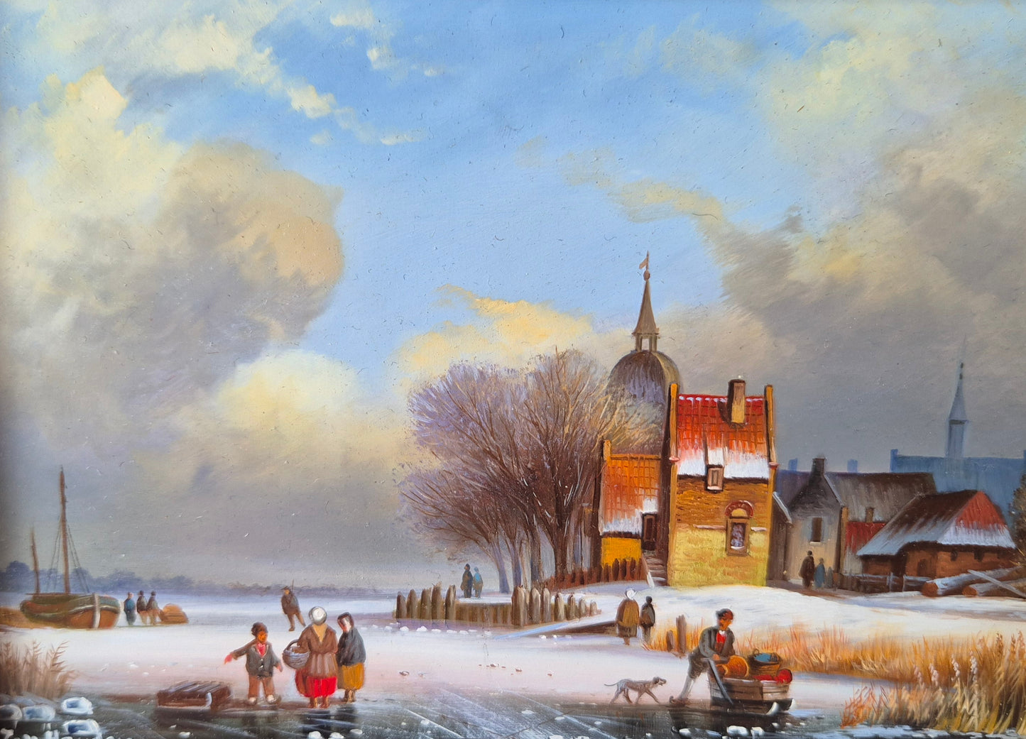 J.v. Heyden (XX)  Ölgemälde Winterlandschaft mit Dorf 21x27cm