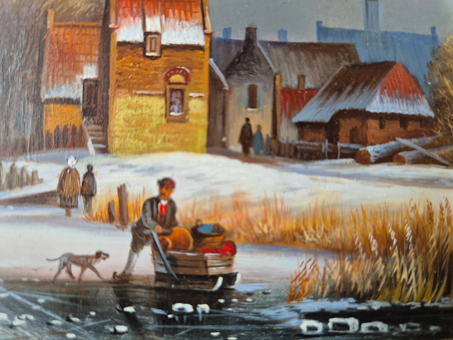 J.v. Heyden (XX)  Ölgemälde Winterlandschaft mit Dorf 21x27cm