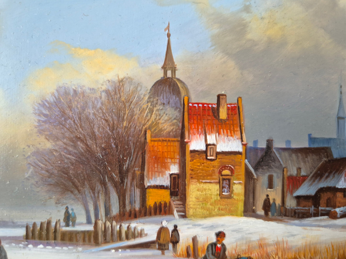 J.v. Heyden (XX)  Ölgemälde Winterlandschaft mit Dorf 21x27cm