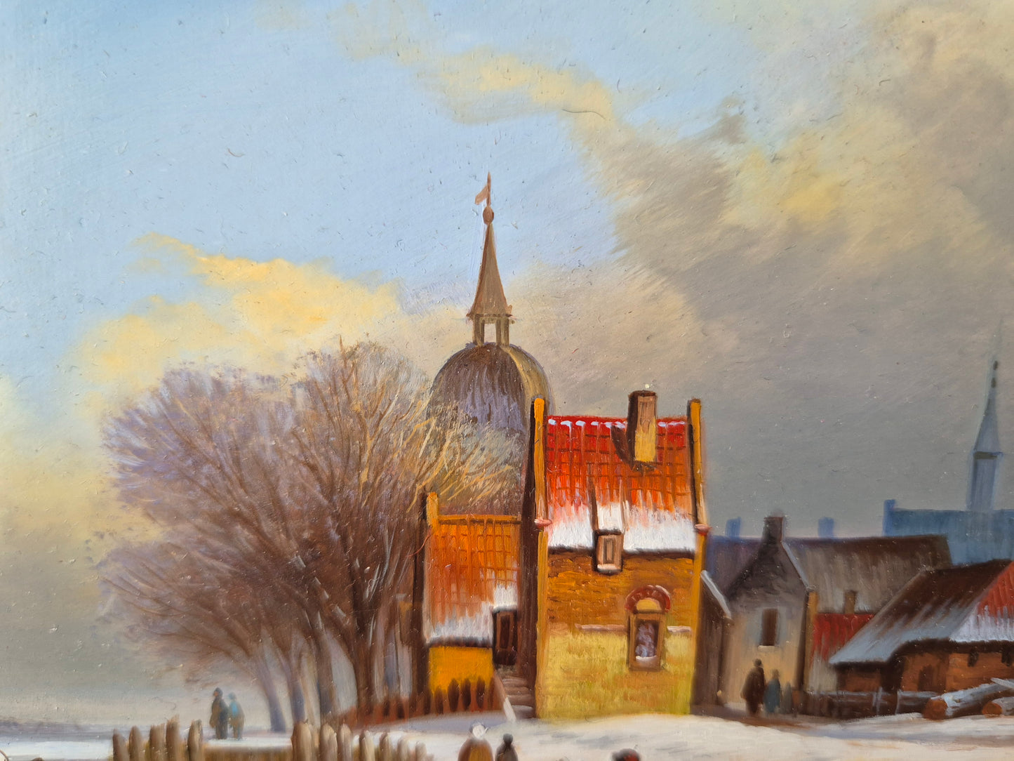J.v. Heyden (XX)  Ölgemälde Winterlandschaft mit Dorf 21x27cm