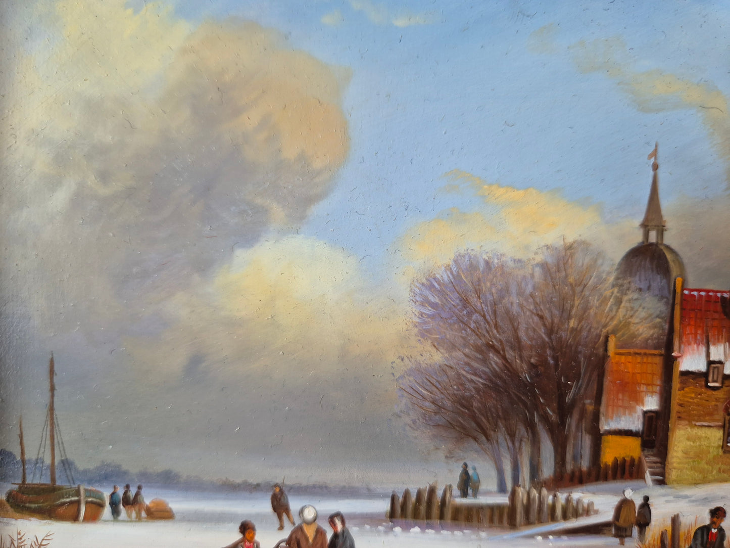 J.v. Heyden (XX)  Ölgemälde Winterlandschaft mit Dorf 21x27cm