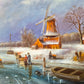 J.v. Heyden (XX) Ölgemälde Holländische Winterlandschaft mit Windmühle