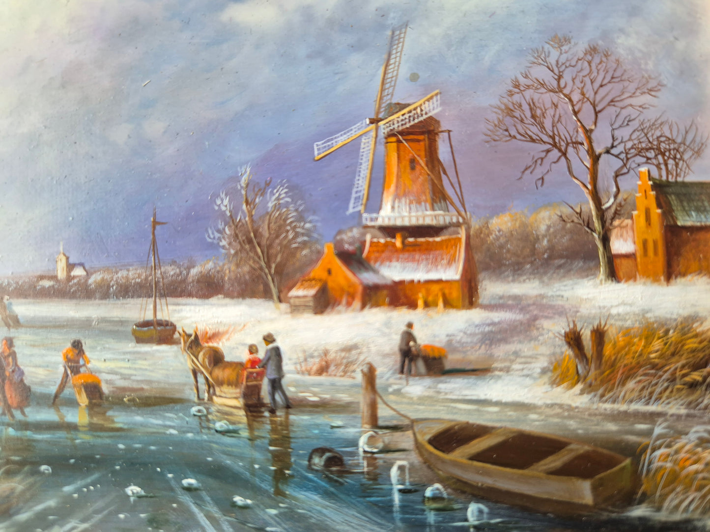 J.v. Heyden (XX) Ölgemälde Holländische Winterlandschaft mit Windmühle