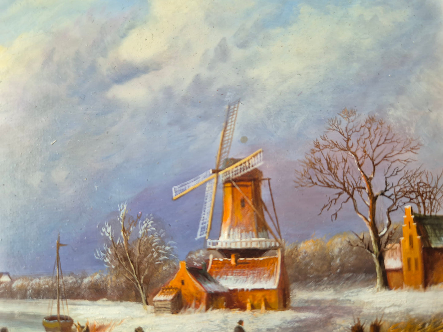 J.v. Heyden (XX) Ölgemälde Holländische Winterlandschaft mit Windmühle