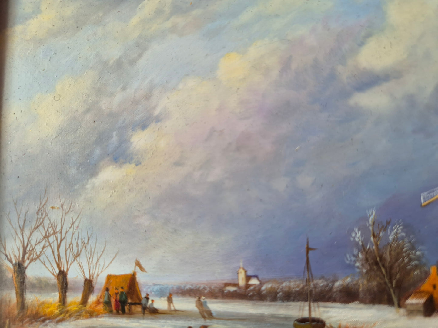 J.v. Heyden (XX) Ölgemälde Holländische Winterlandschaft mit Windmühle