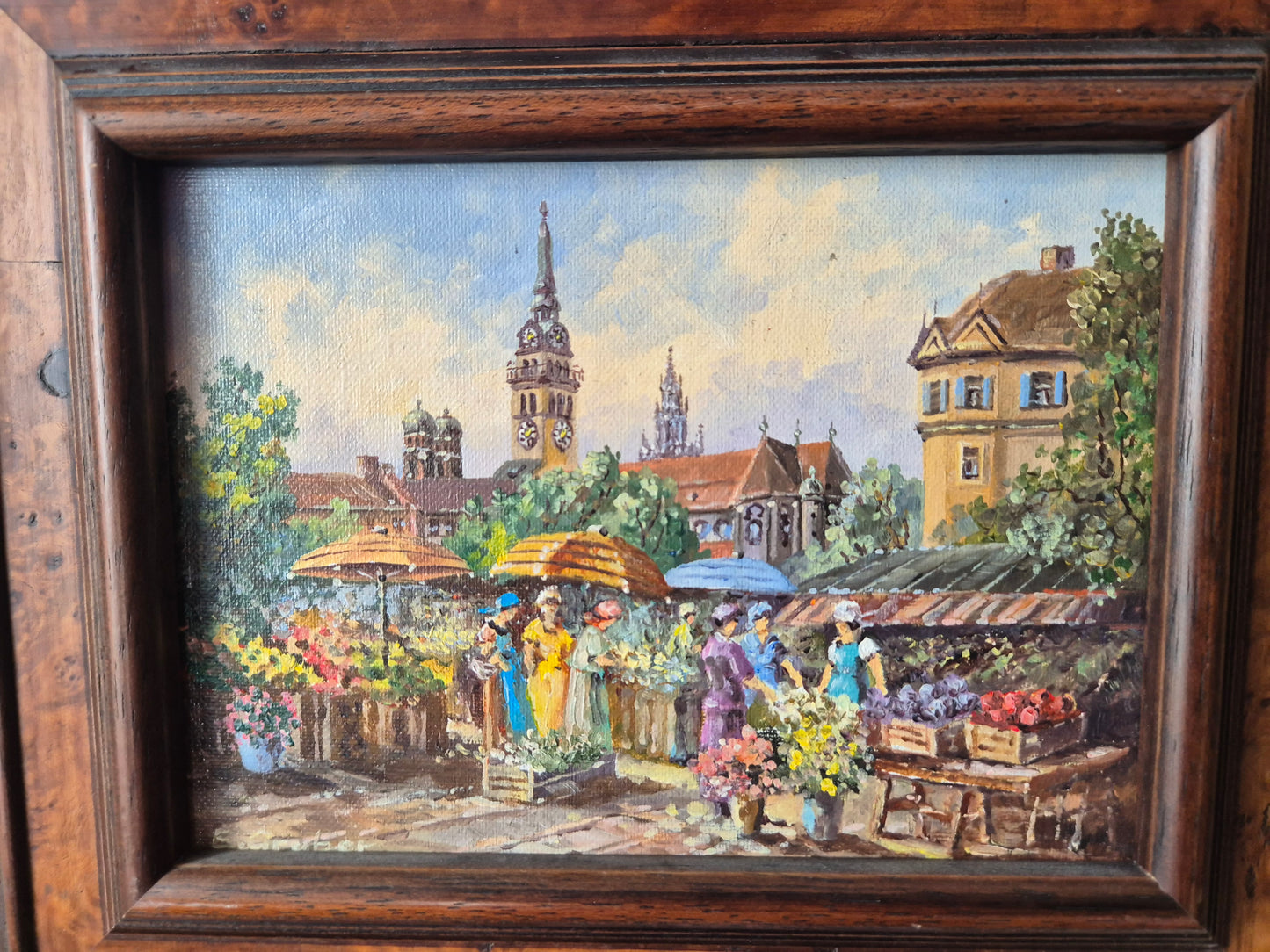 Ernst Gruber (geb. 1935) Ölgemälde Buntes Treiben auf dem Marktplatz