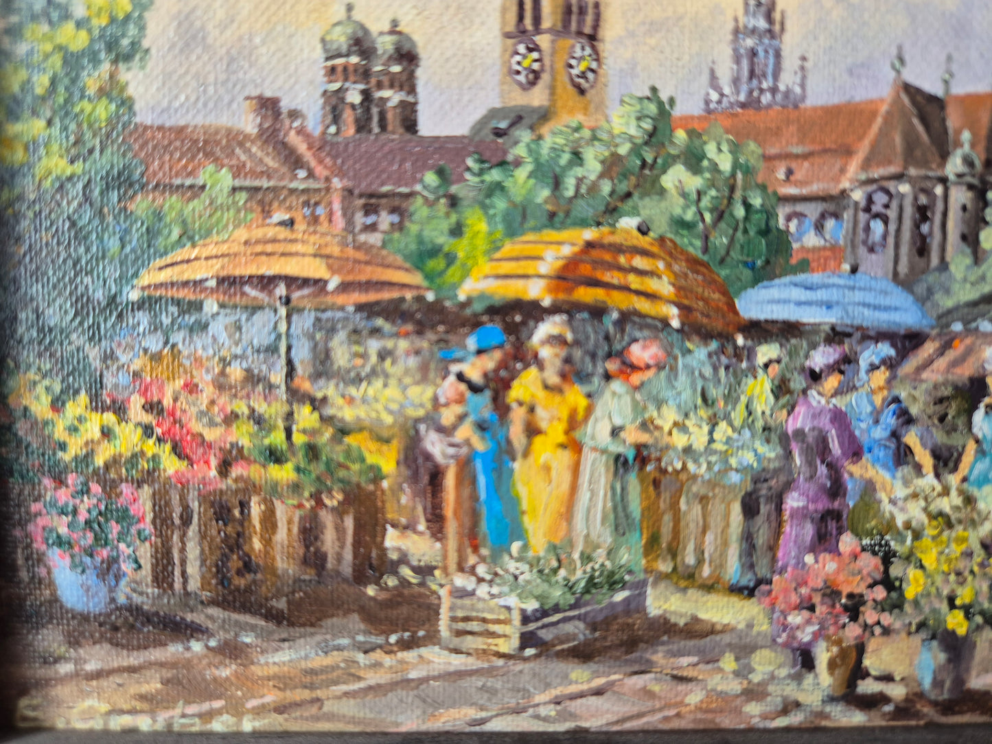 Ernst Gruber (geb. 1935) Ölgemälde Buntes Treiben auf dem Marktplatz