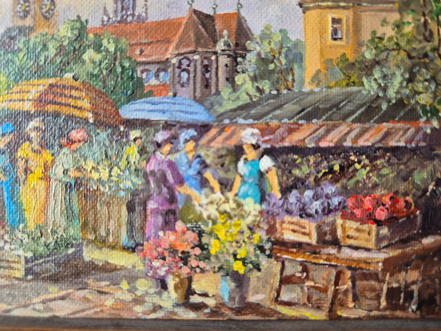 Ernst Gruber (geb. 1935) Ölgemälde Buntes Treiben auf dem Marktplatz