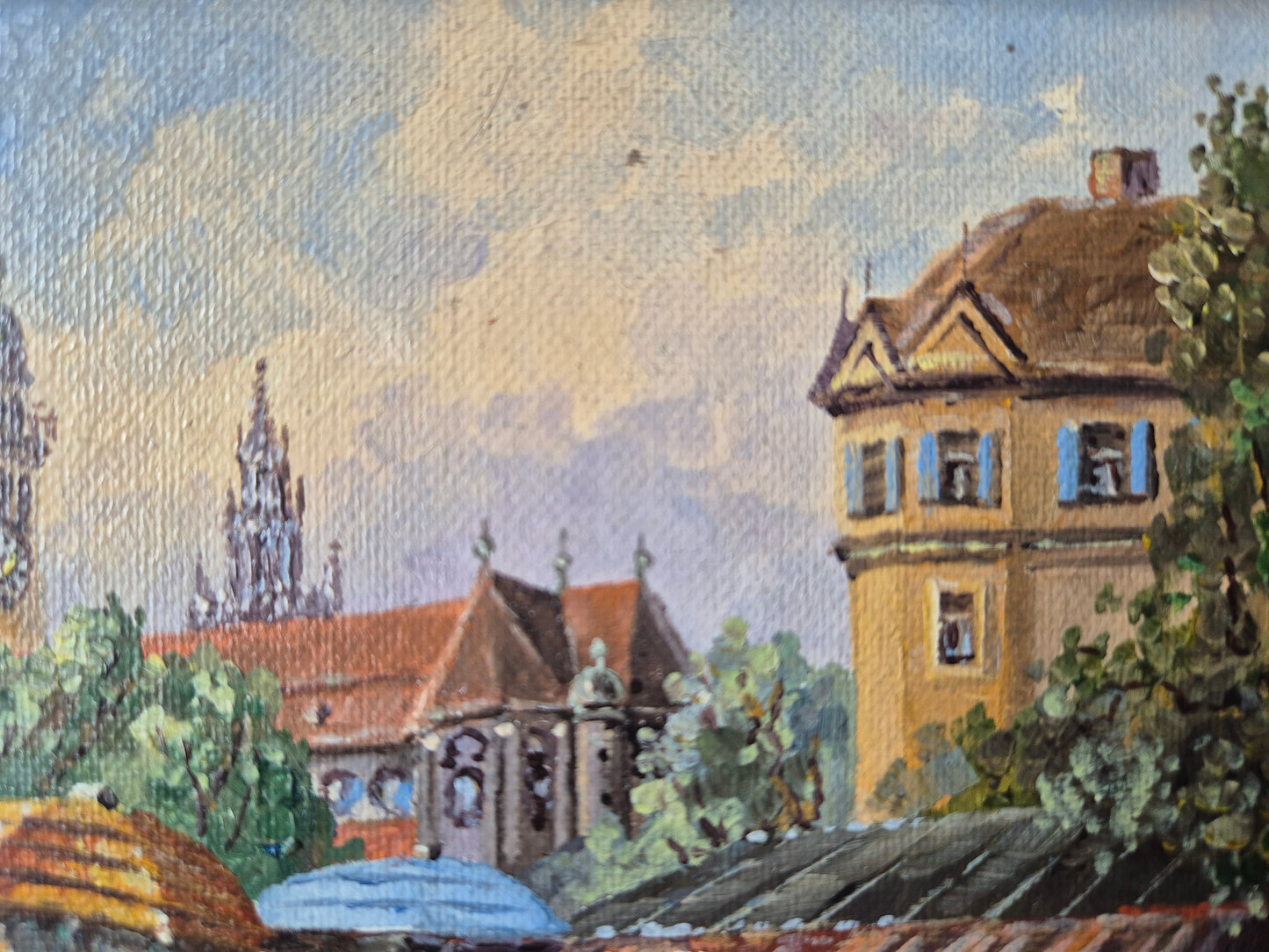 Ernst Gruber (geb. 1935) Ölgemälde Buntes Treiben auf dem Marktplatz