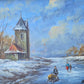 Europäische Schule (XX) Ölgemälde kleine Winterlandschaft Signiert