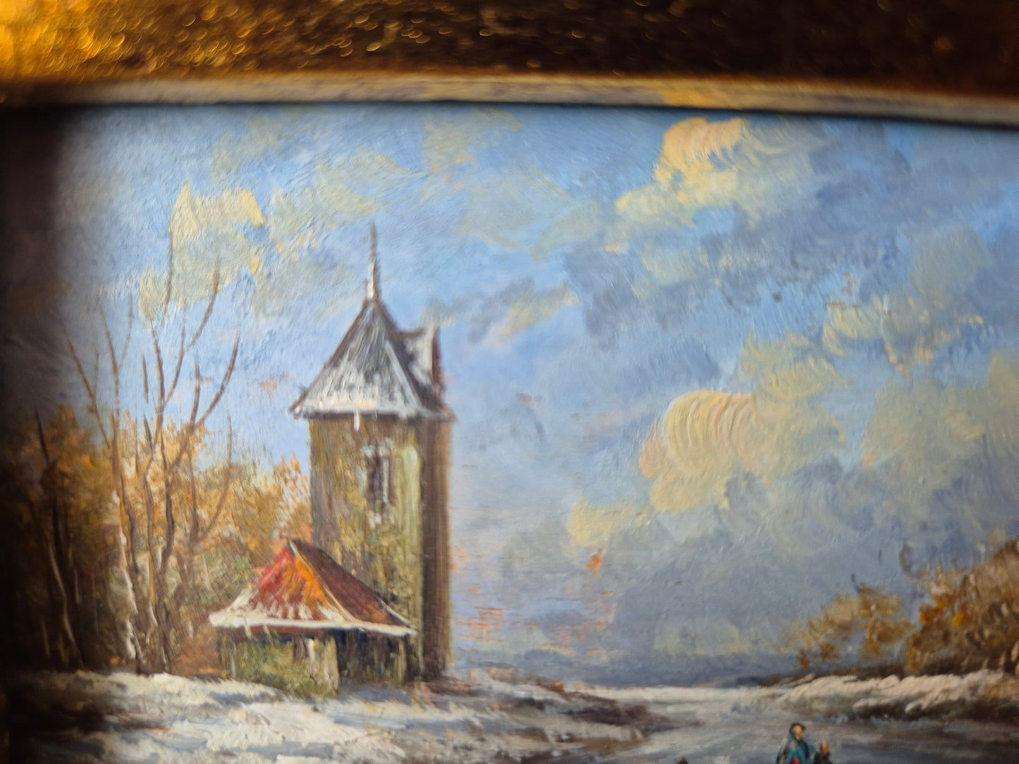 Europäische Schule (XX) Ölgemälde kleine Winterlandschaft Signiert