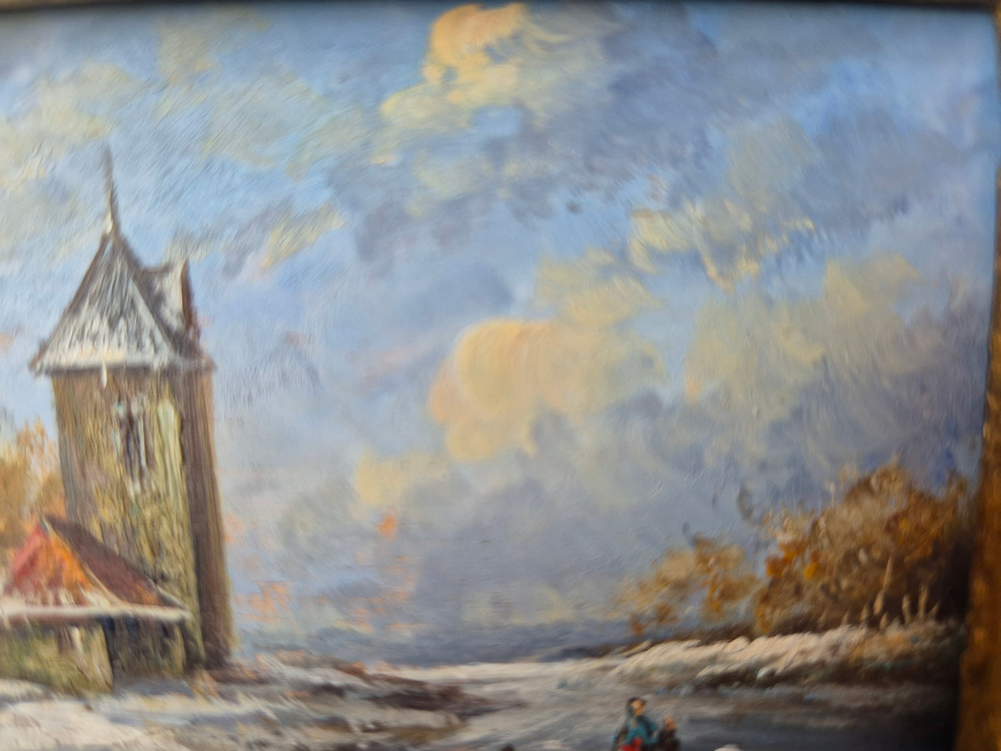 Europäische Schule (XX) Ölgemälde kleine Winterlandschaft Signiert