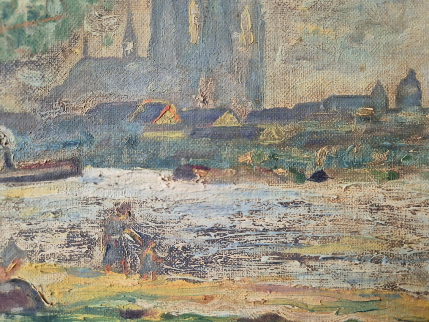 Deutsche Schule (XX) Ölgemälde Rheinufer Kölner Dom 33x44cm