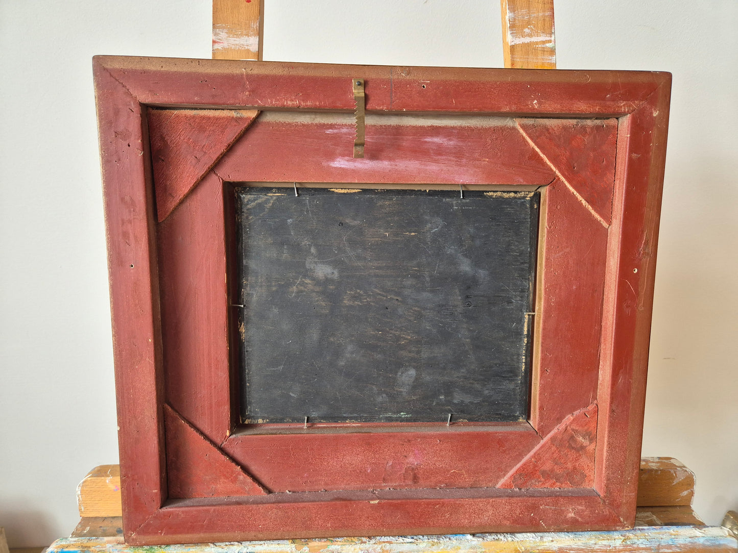 Europäische Schule (XX) Ölgemälde Flussufer mit Brücke und Personen