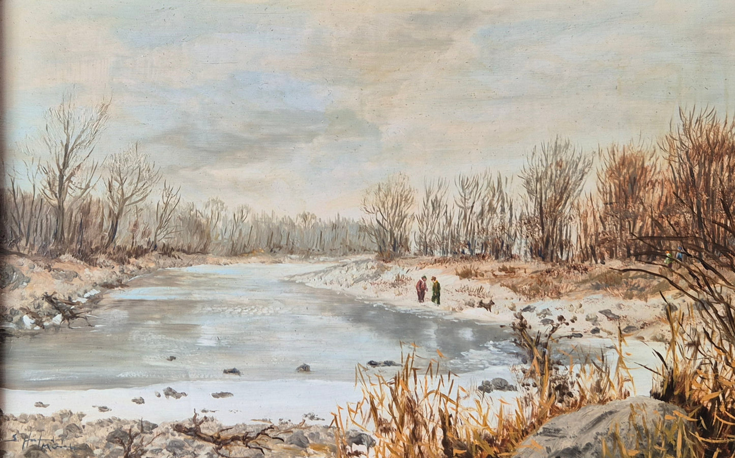 Münchner Schule (XX) Ölgemälde Handsigniert Winterlandschaft 24x34cm