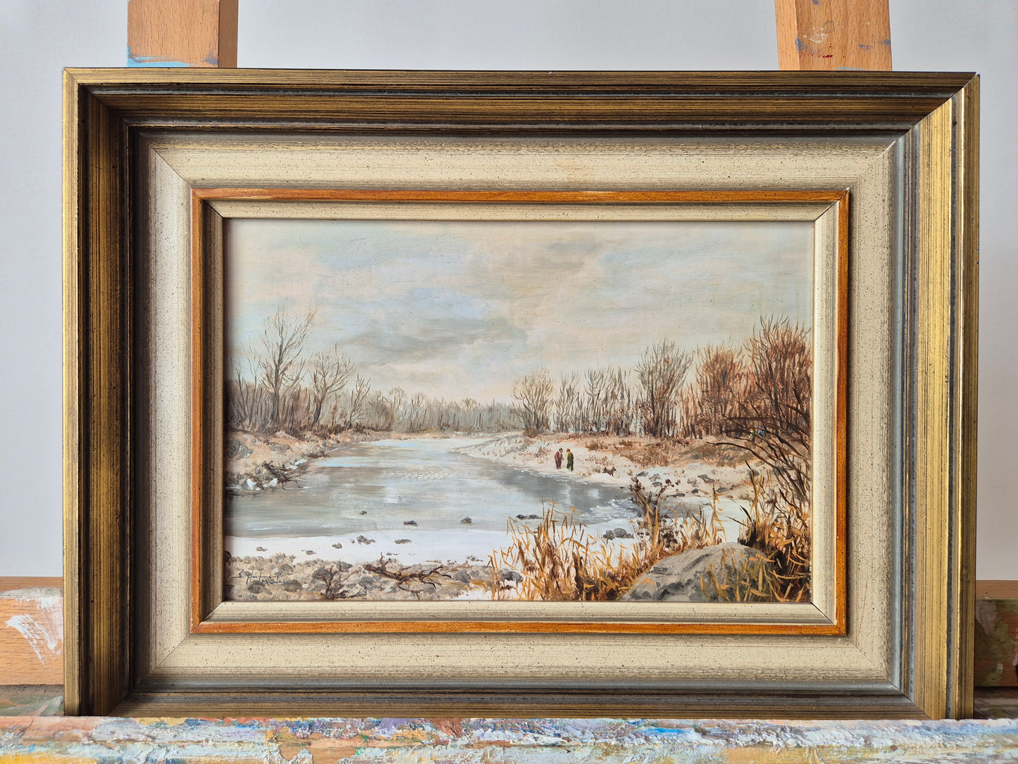 Münchner Schule (XX) Ölgemälde Handsigniert Winterlandschaft 24x34cm