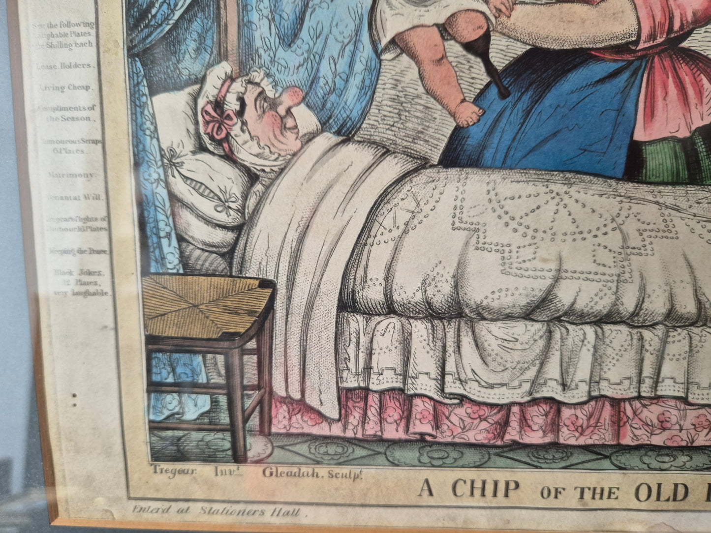 Alte Grafik Karikatur Szene Cheapside London A Chip of the Old Block