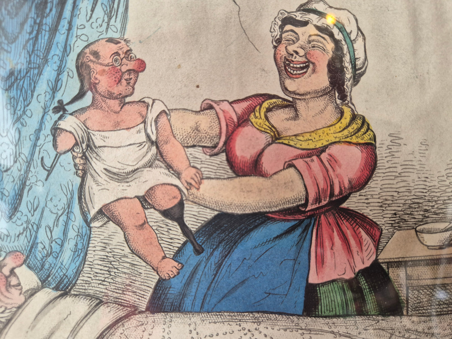 Alte Grafik Karikatur Szene Cheapside London A Chip of the Old Block