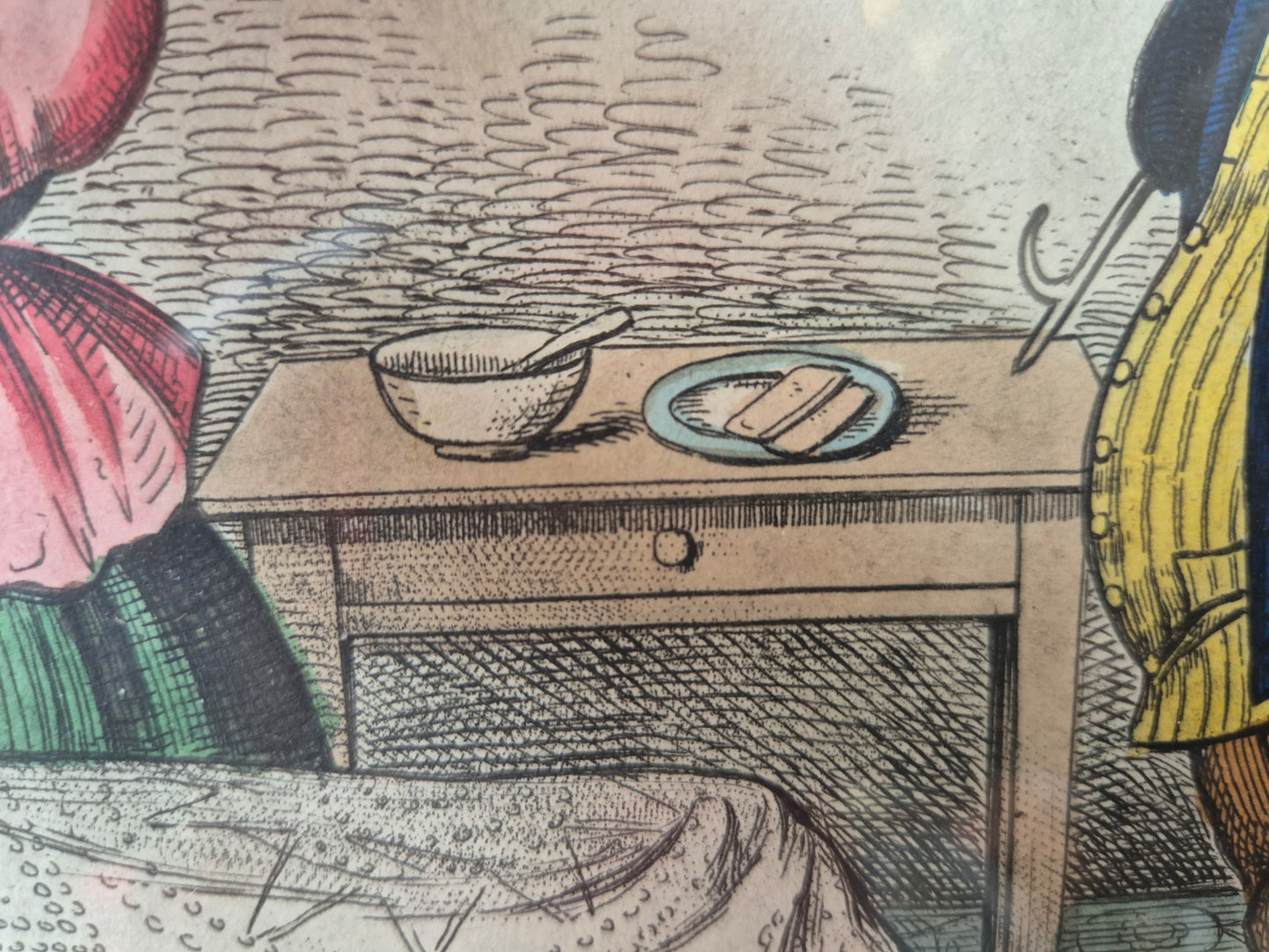 Alte Grafik Karikatur Szene Cheapside London A Chip of the Old Block