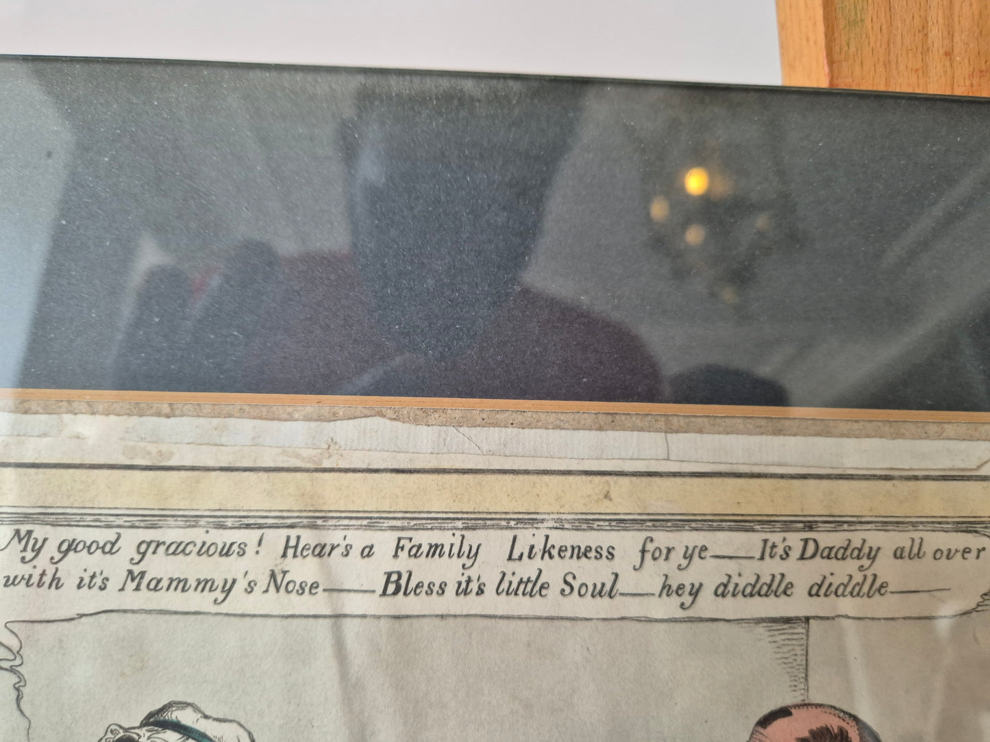 Alte Grafik Karikatur Szene Cheapside London A Chip of the Old Block