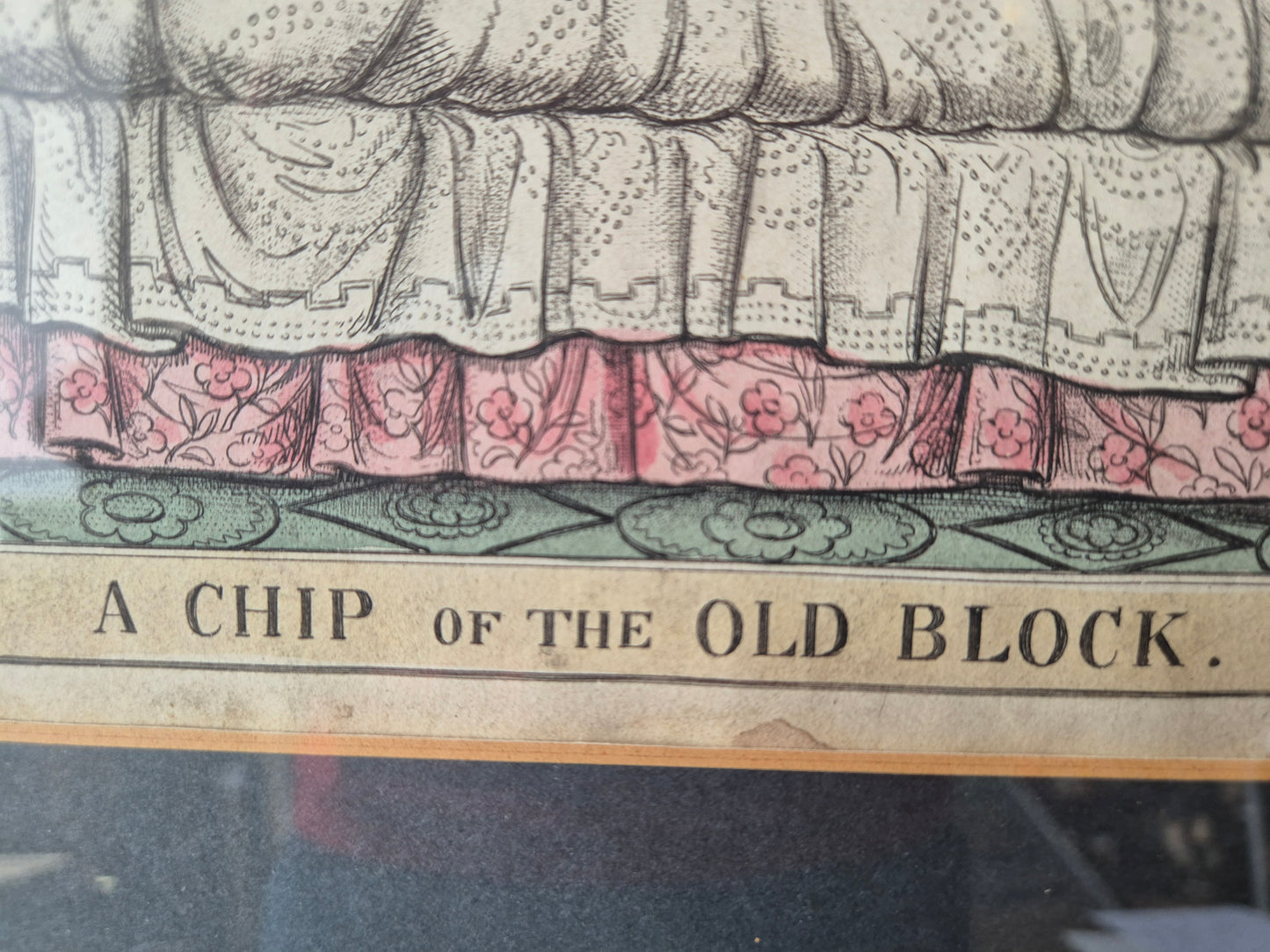 Alte Grafik Karikatur Szene Cheapside London A Chip of the Old Block