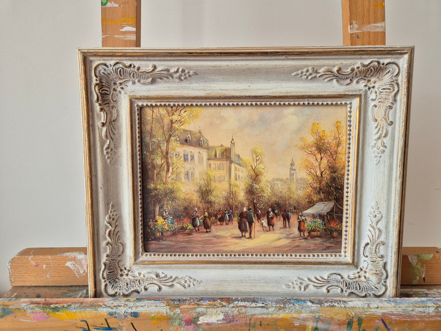 Rudolf Budde (geb. 1953) Ölgemälde Herbstlicher Marktplatz Blumenmarkt