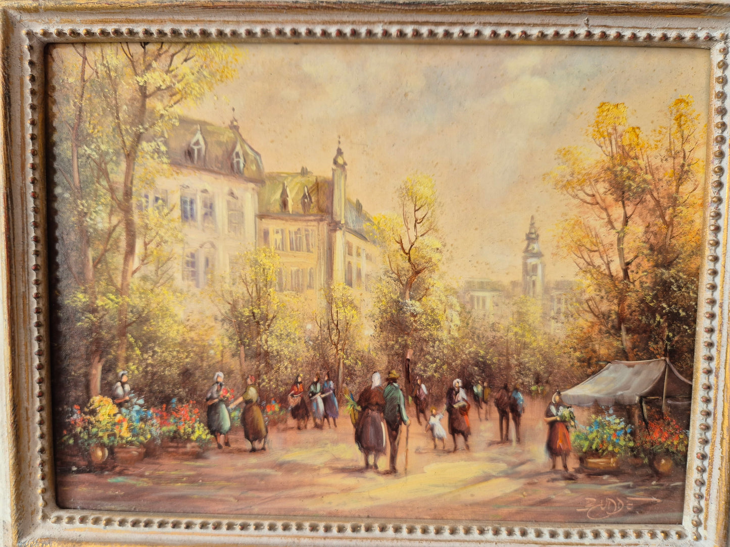 Rudolf Budde (geb. 1953) Ölgemälde Herbstlicher Marktplatz Blumenmarkt