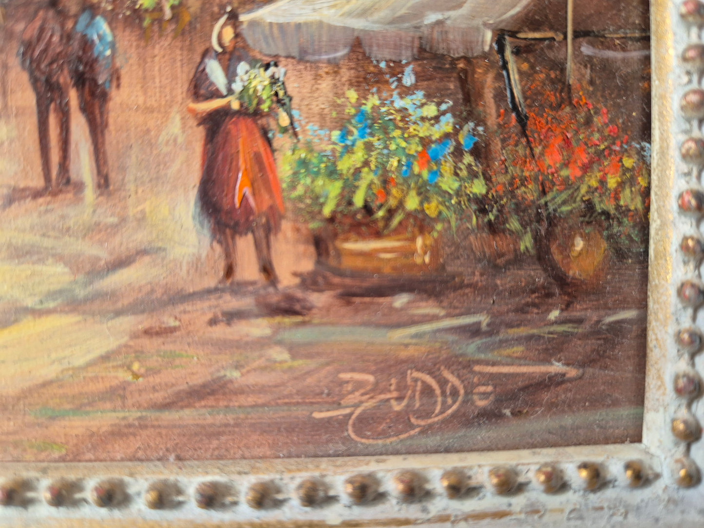 Rudolf Budde (geb. 1953) Ölgemälde Herbstlicher Marktplatz Blumenmarkt