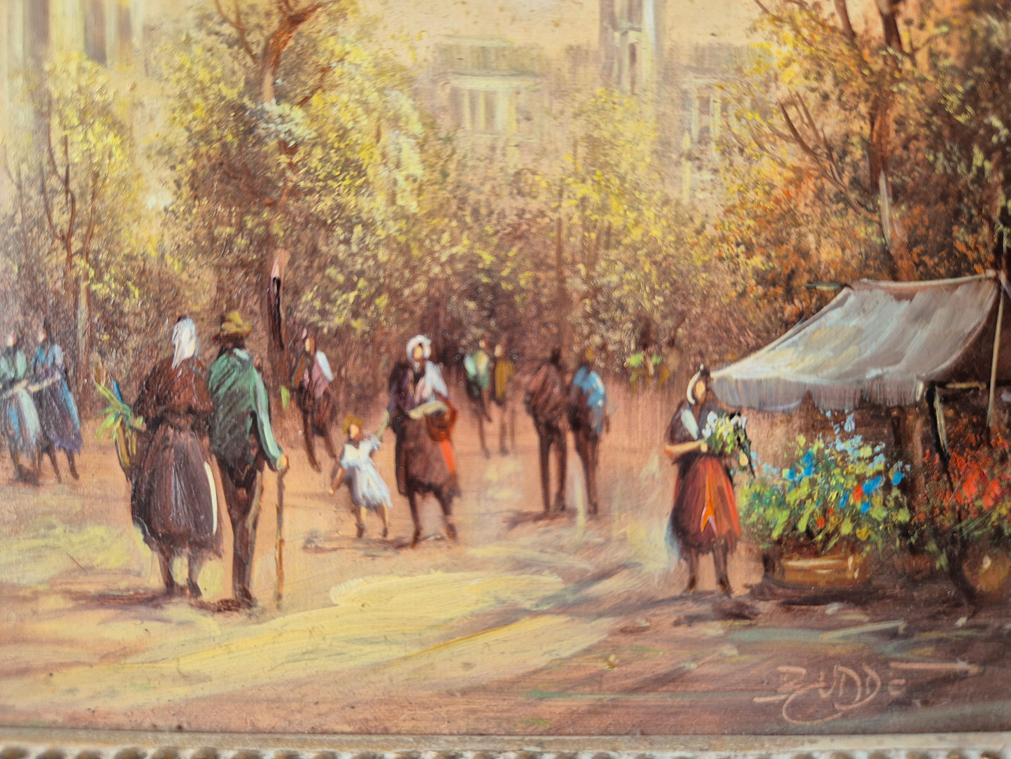 Rudolf Budde (geb. 1953) Ölgemälde Herbstlicher Marktplatz Blumenmarkt