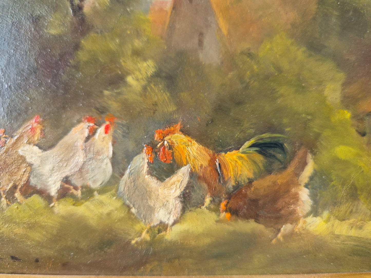 Charlotte Schmor (XX) Ölgemälde Bäuerliche Idylle mit Hühnern