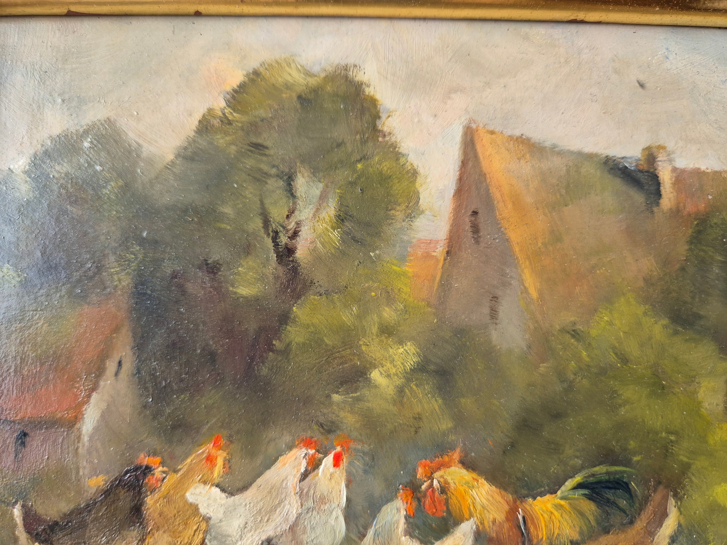 Charlotte Schmor (XX) Ölgemälde Bäuerliche Idylle mit Hühnern