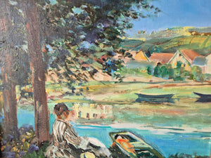 Europäische Schule (XX) Ölgemälde Die Ruhe am See 36 x 45 cm