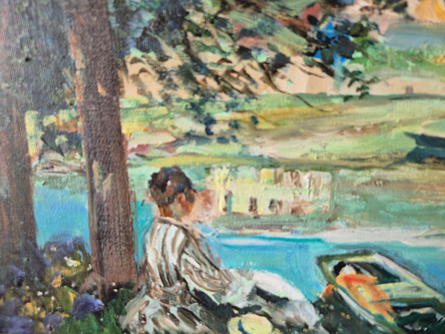 Europäische Schule (XX) Ölgemälde Die Ruhe am See 36 x 45 cm