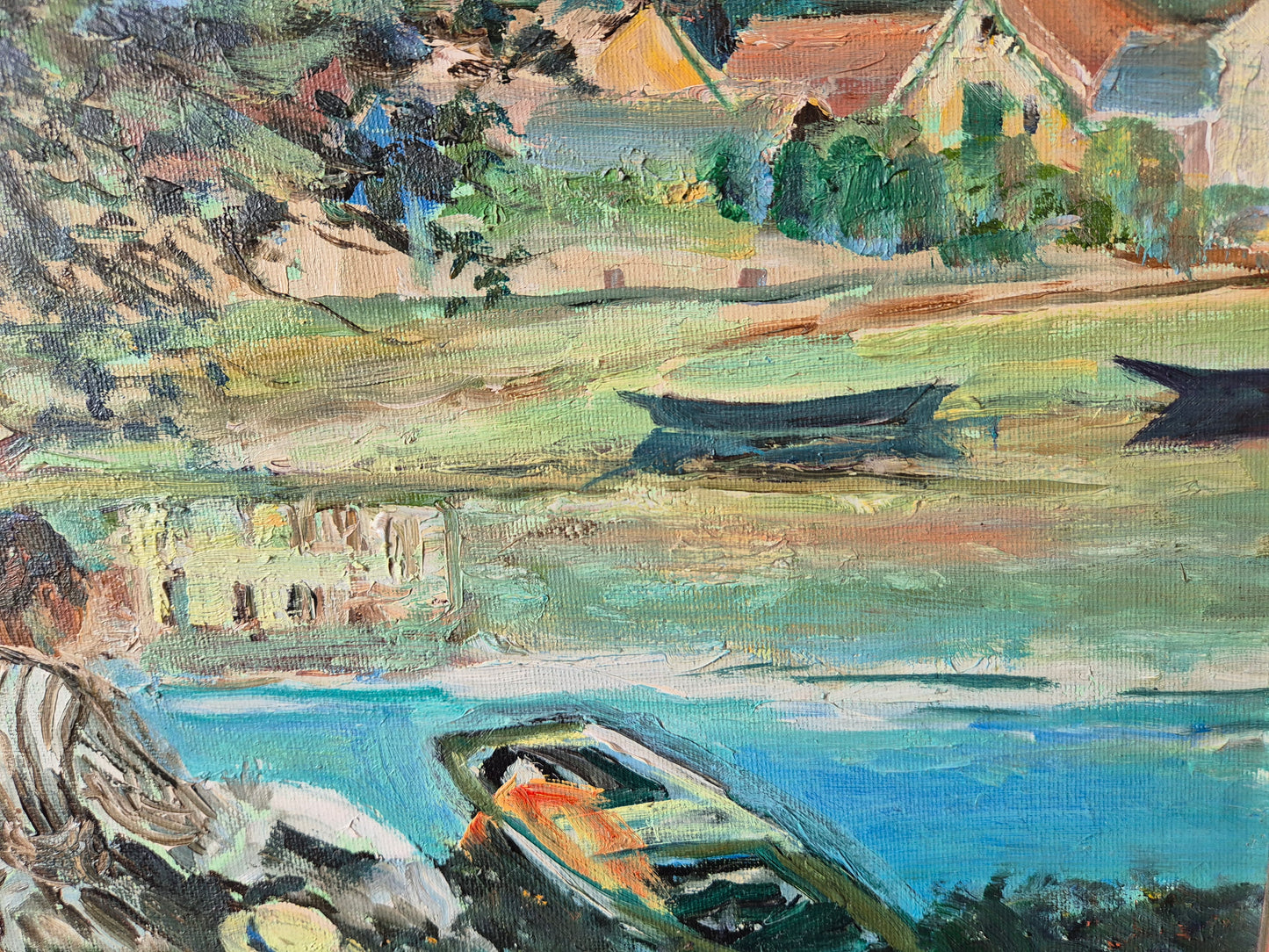 Europäische Schule (XX) Ölgemälde Die Ruhe am See 36 x 45 cm