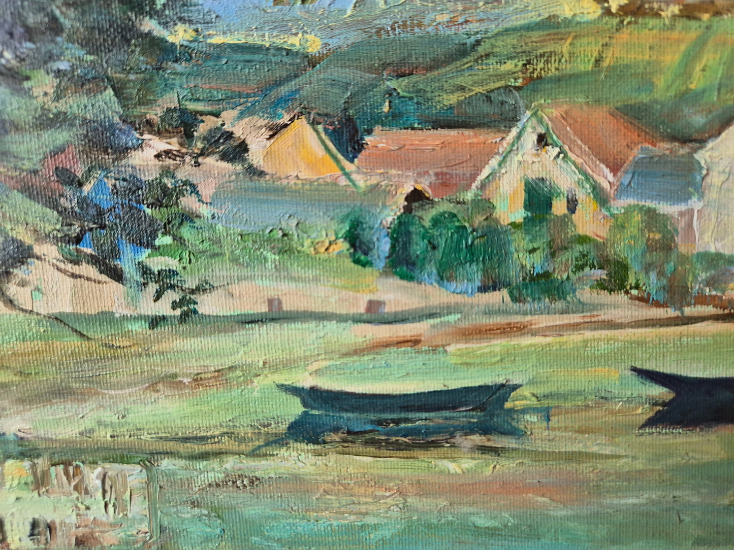 Europäische Schule (XX) Ölgemälde Die Ruhe am See 36 x 45 cm