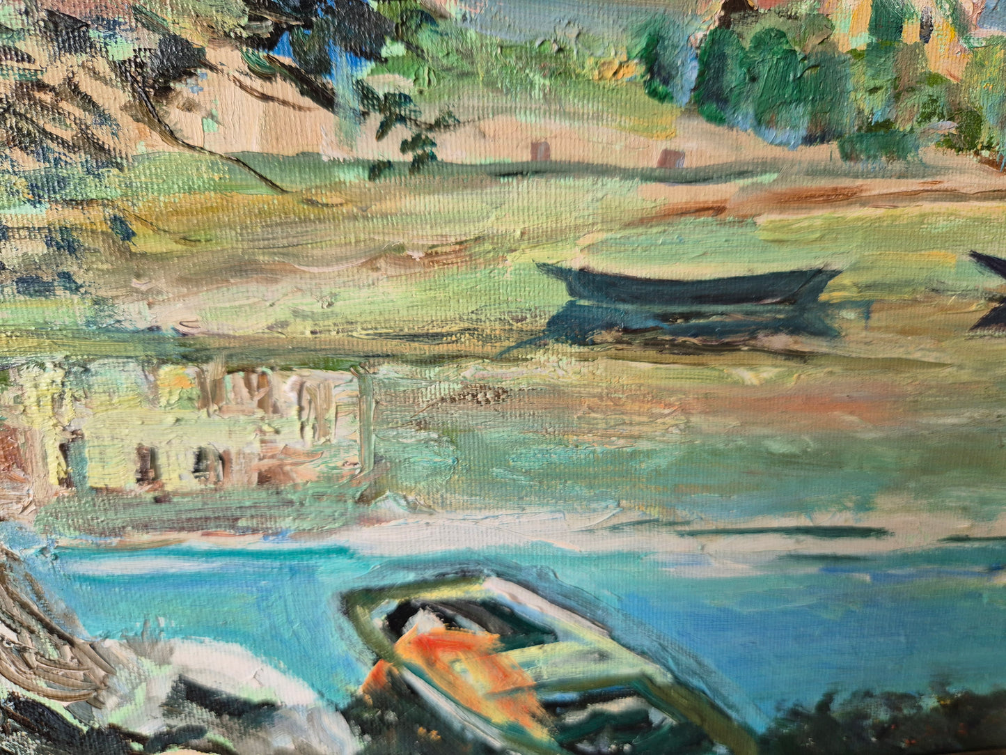 Europäische Schule (XX) Ölgemälde Die Ruhe am See 36 x 45 cm