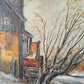 Ölgemälde Winterlandschaft Dorfszene mit Schlittschuhläufern Handsigniert