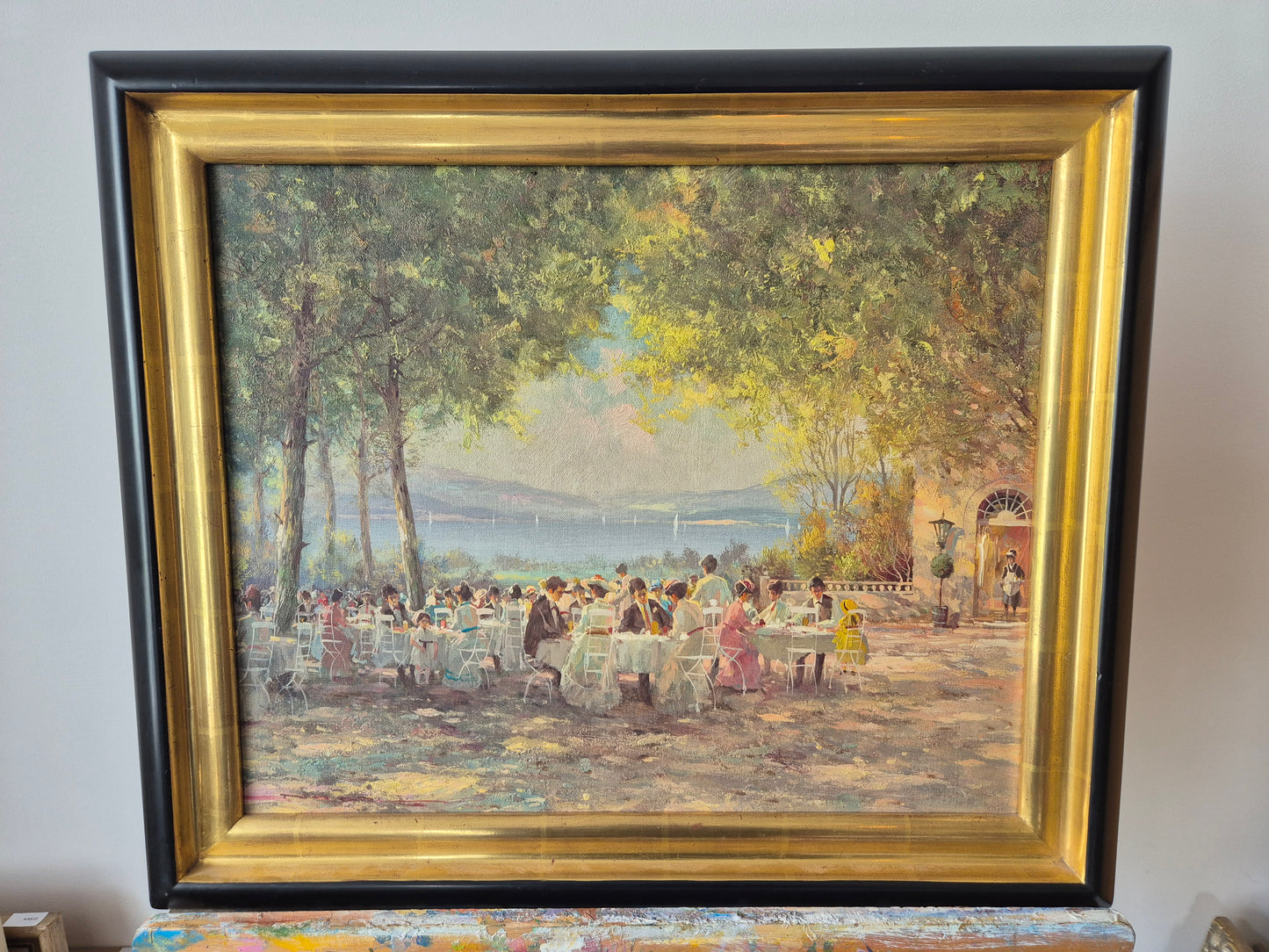 Ölgemälde Impressionismus Cafeterrasse Eduard Nowak (geb. 1921) 50x60 cm