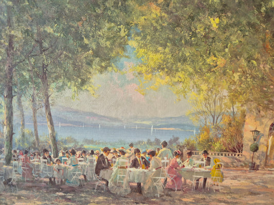 Ölgemälde Impressionismus Cafeterrasse Eduard Nowak (geb. 1921) 50x60 cm