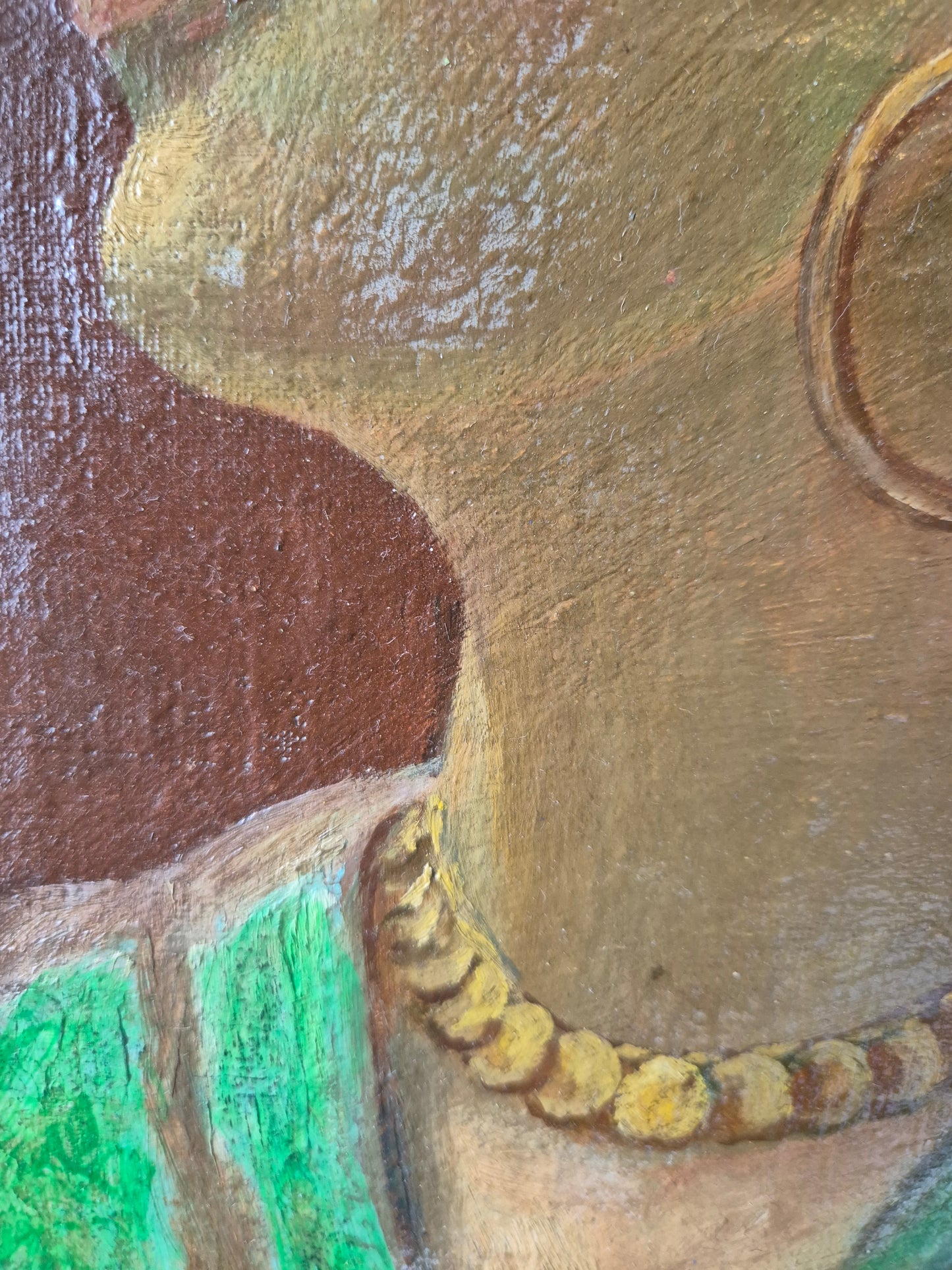 Ölgemälde seitliches Portrait einer Frau mit Schmuck Gerahmt 52x42cm