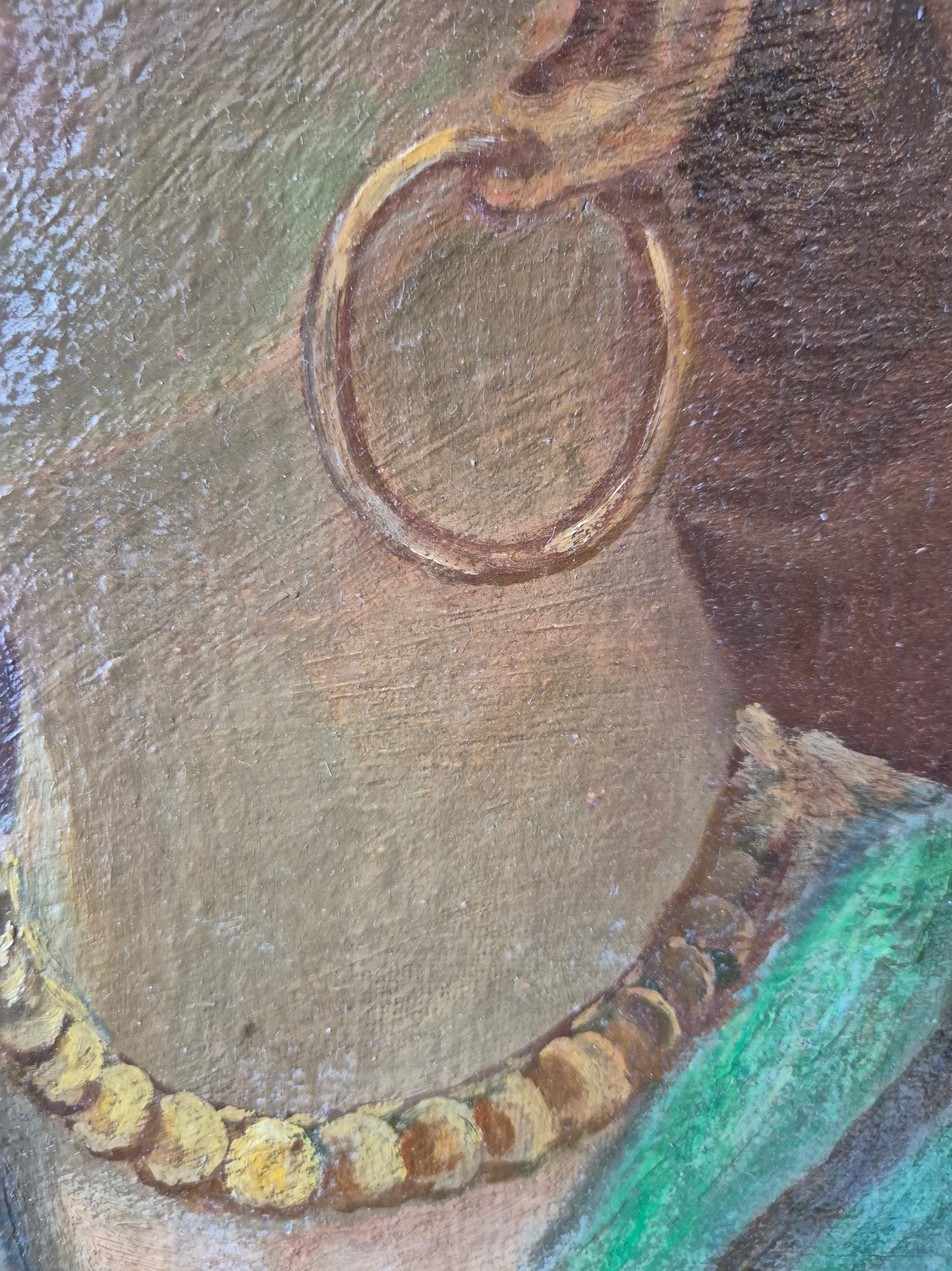 Ölgemälde seitliches Portrait einer Frau mit Schmuck Gerahmt 52x42cm