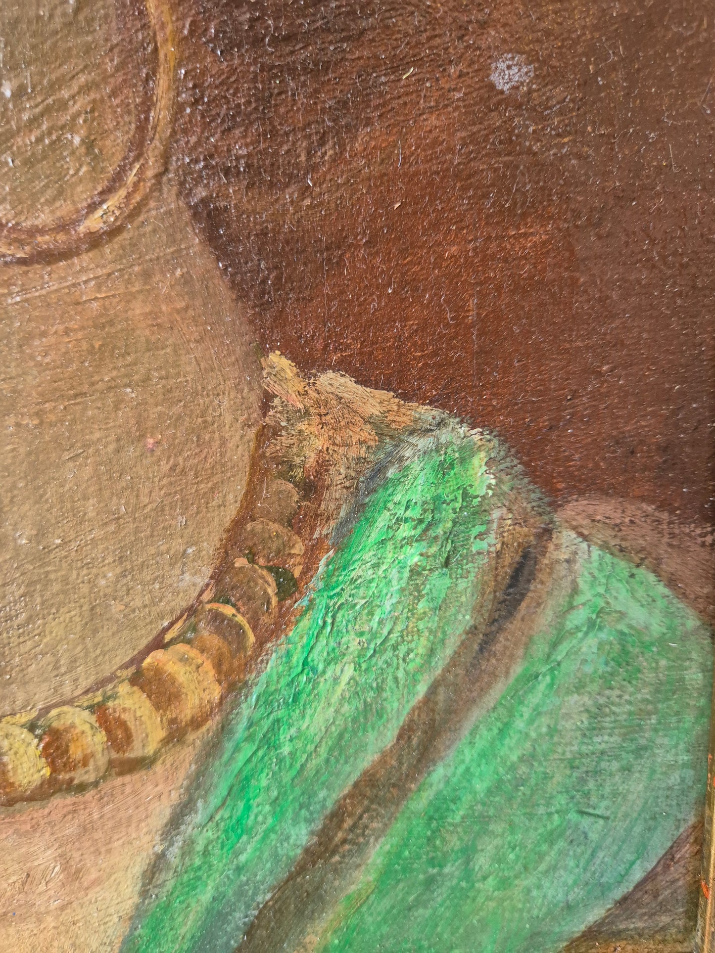 Ölgemälde seitliches Portrait einer Frau mit Schmuck Gerahmt 52x42cm