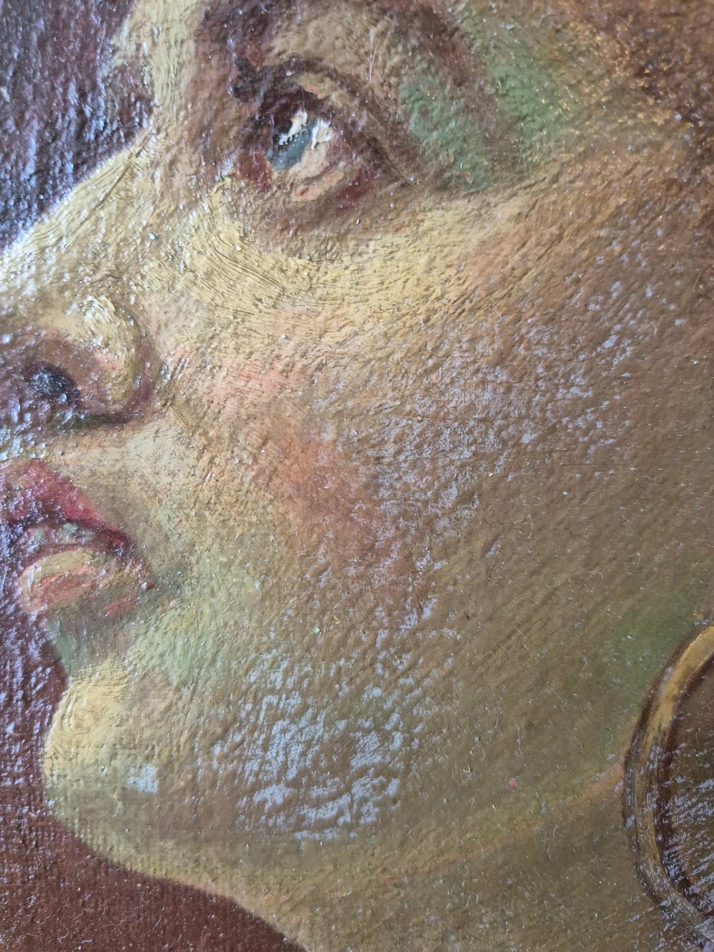 Ölgemälde seitliches Portrait einer Frau mit Schmuck Gerahmt 52x42cm