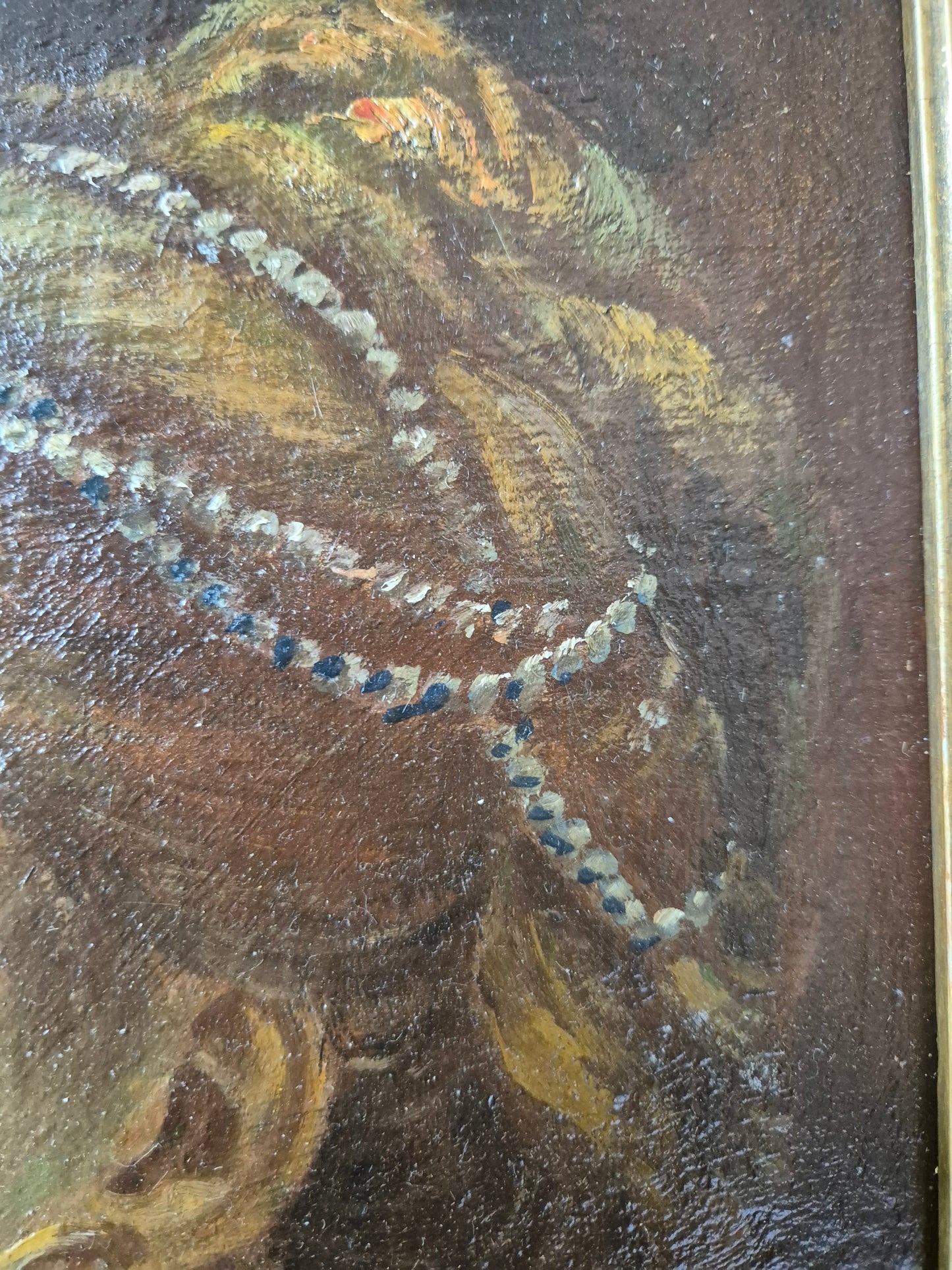 Ölgemälde seitliches Portrait einer Frau mit Schmuck Gerahmt 52x42cm