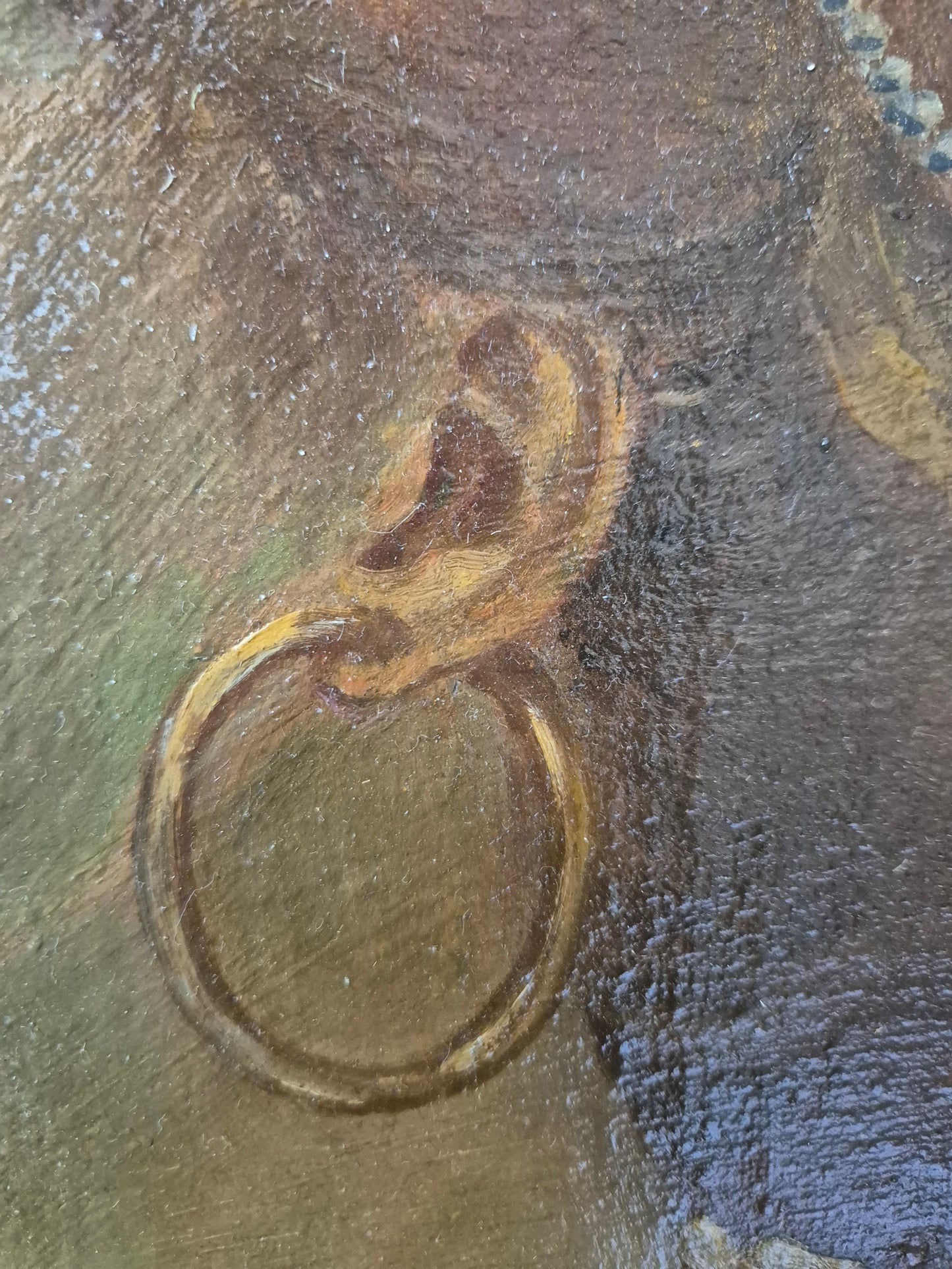 Ölgemälde seitliches Portrait einer Frau mit Schmuck Gerahmt 52x42cm