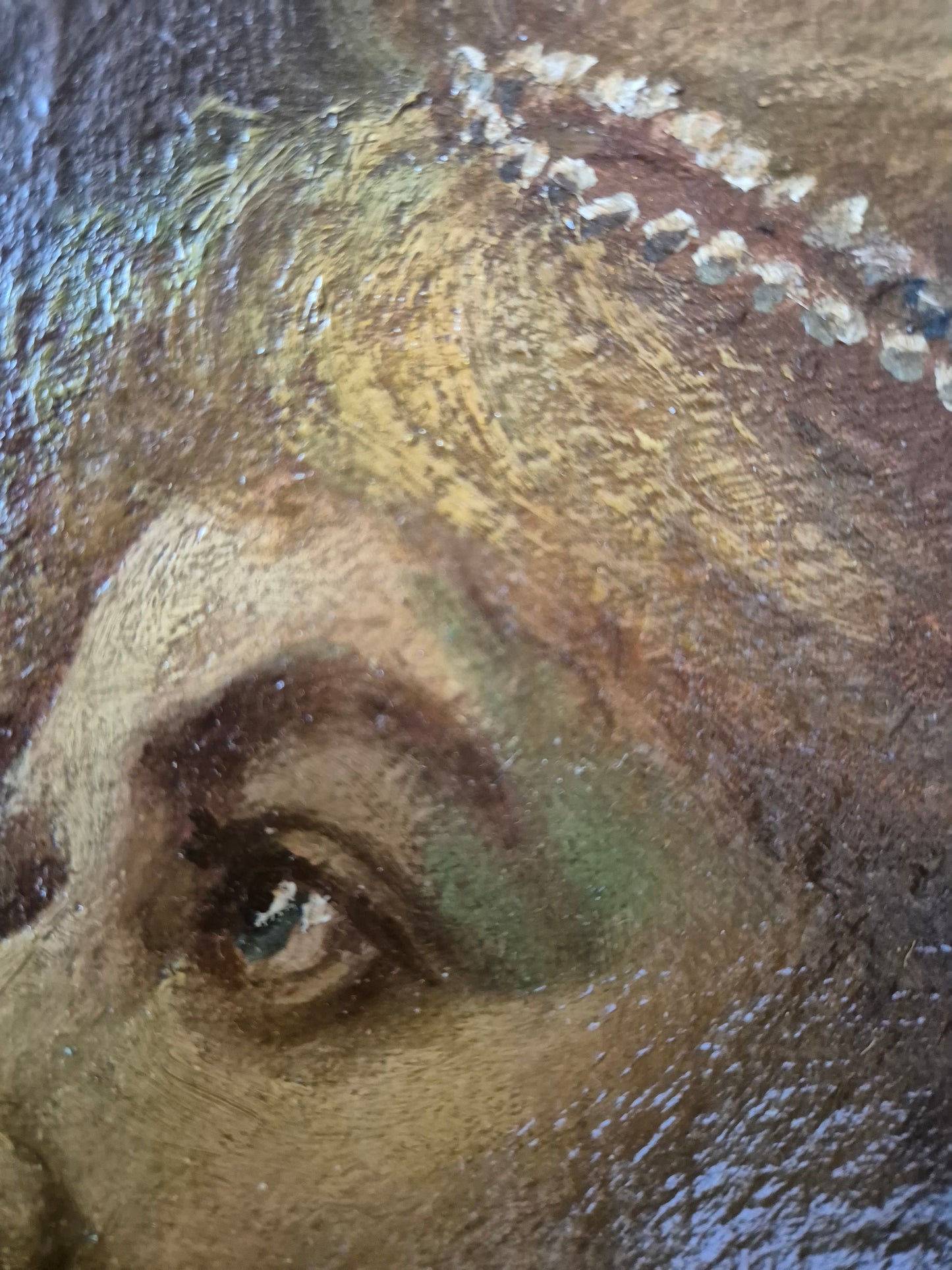 Ölgemälde seitliches Portrait einer Frau mit Schmuck Gerahmt 52x42cm