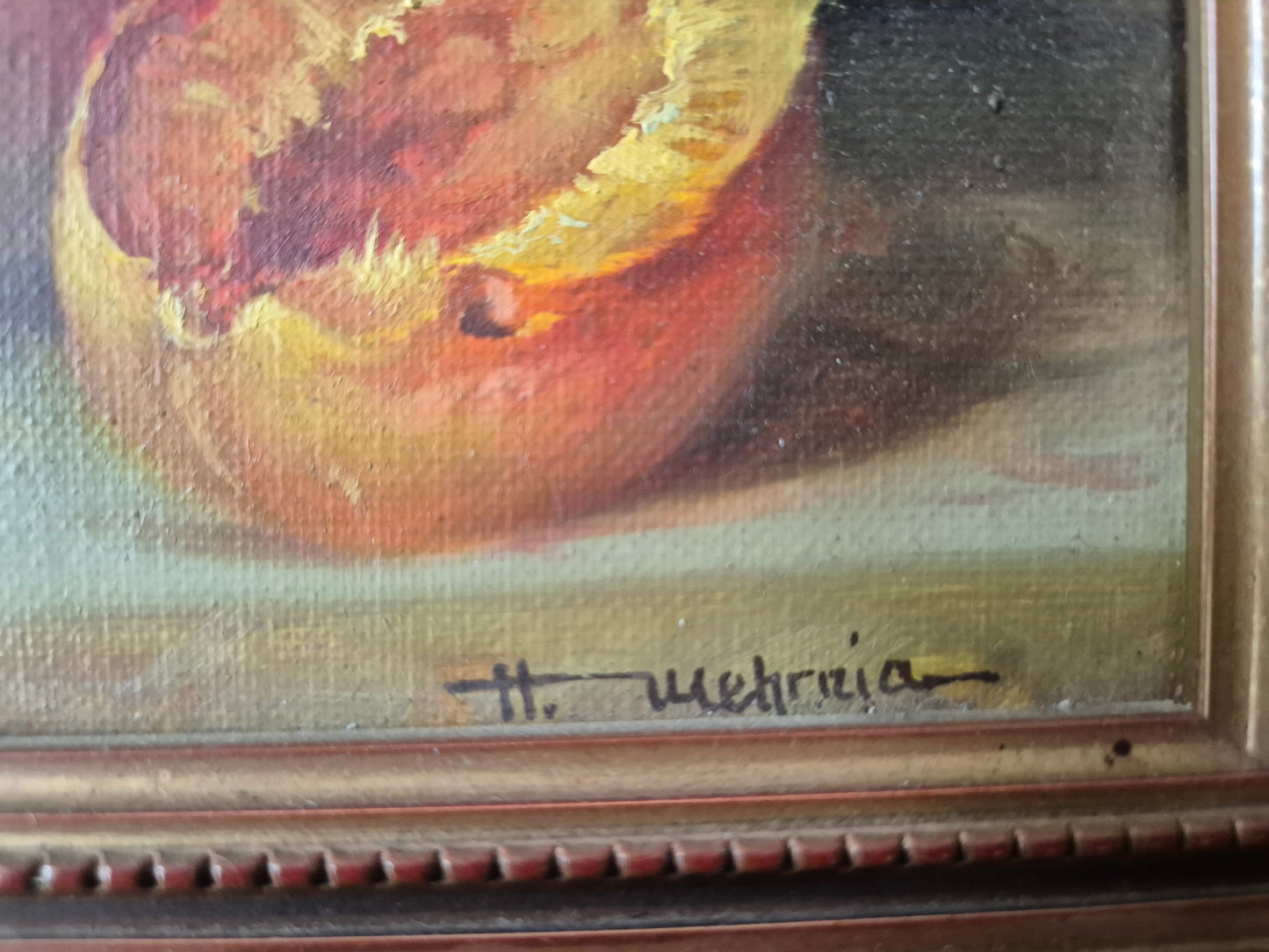 Hamid Mehrnia (geb.1942) Ölgemälde Stillleben Pfirsichen und Weintrauben